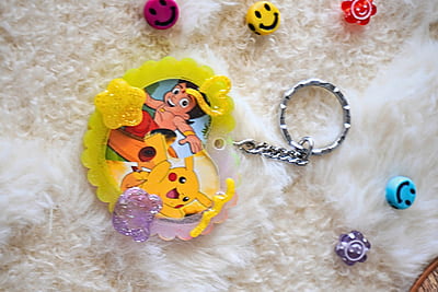 PIKACHU AND CHOTTA BHEEM  IN ONE HEART PHOTO FRAME KEYCHAIN