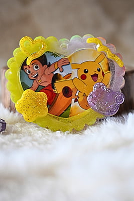 PIKACHU AND CHOTTA BHEEM  IN ONE HEART PHOTO FRAME KEYCHAIN